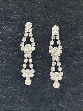 Silver Tone Rhinestone Dangle Earrings | Bridal Prom Wedding